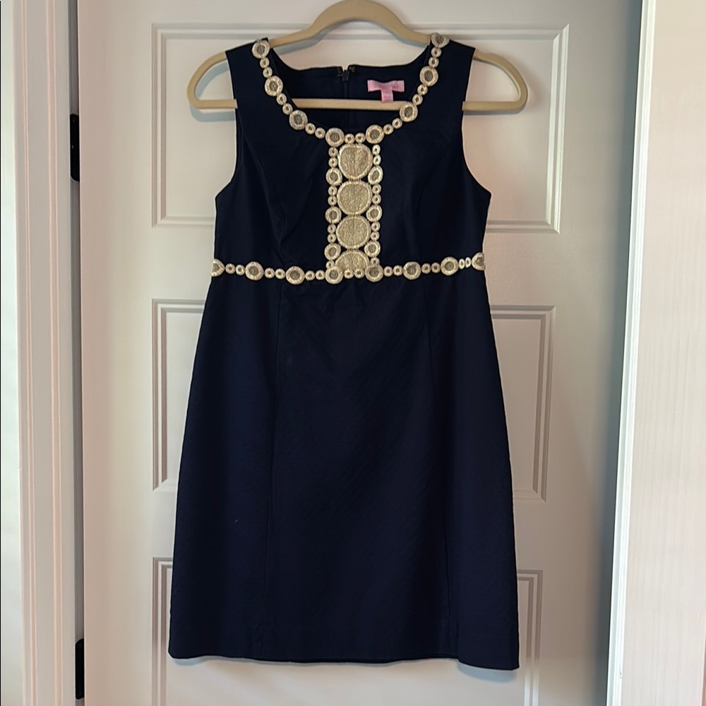Lilly Pulitzer Navy Shift Dress with Gold Accents
